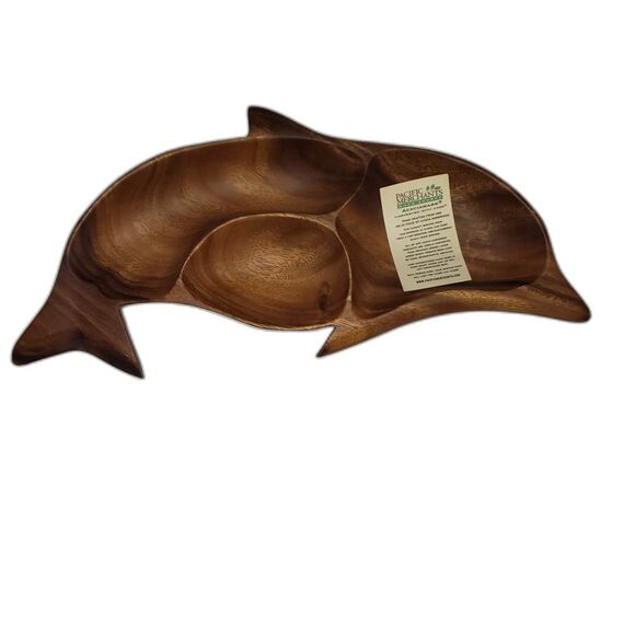 PACIFIC MERCHANTS Acaciaware Dolphin Wooden Serving Tray Display Piece NEW - Picture 5 of 5